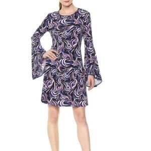 Taylor 70s Inspired Flare Sleeve Swirl Print Jersey Knit Dress Womens size 6
